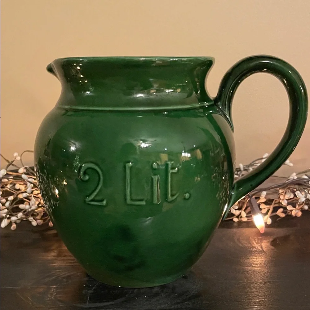 Williams-Sonoma Emerald Ceramic Pitcher - Made in Italy - Farmhouse Country